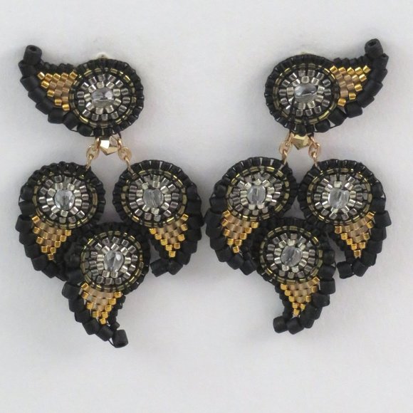 GlassWear Art Couture Jewelry - Black Gold Art Deco earrings